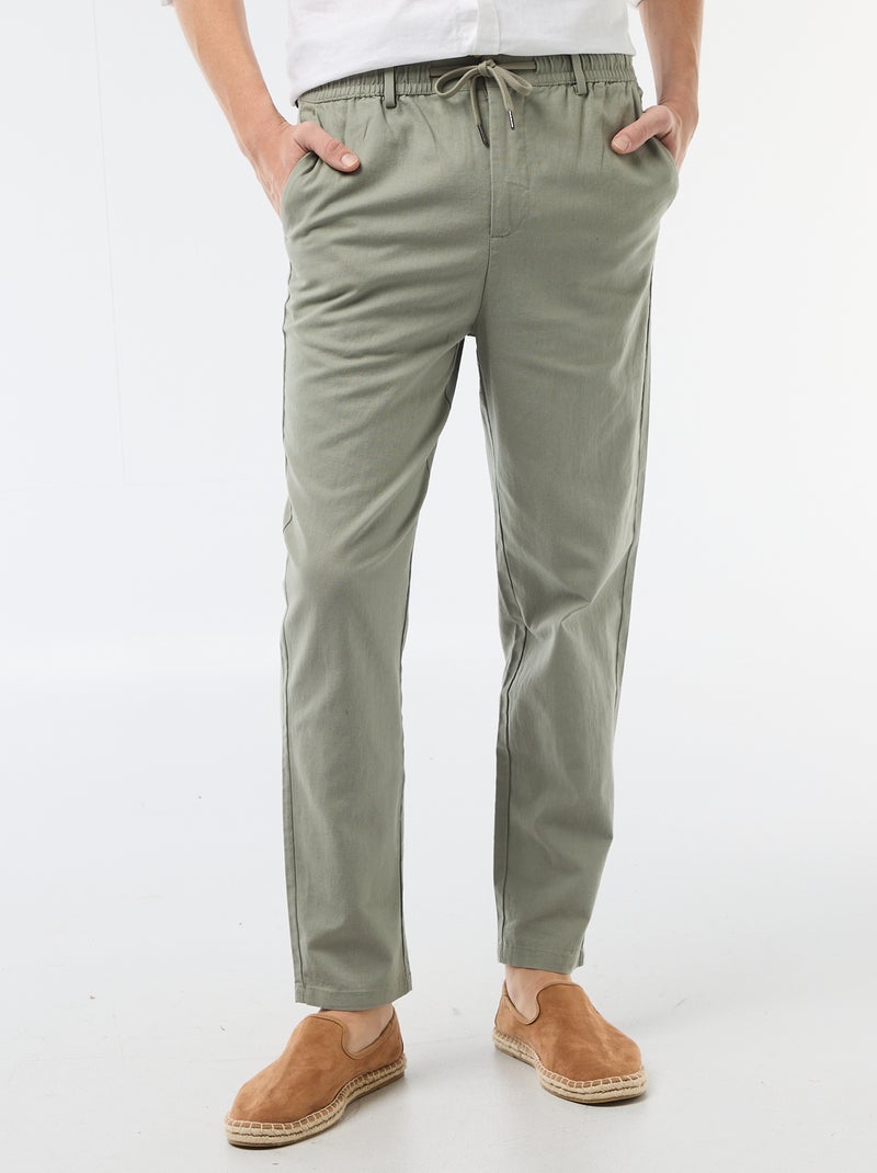 Regular fit chinobroek van linnenmix Groen - Kiabi