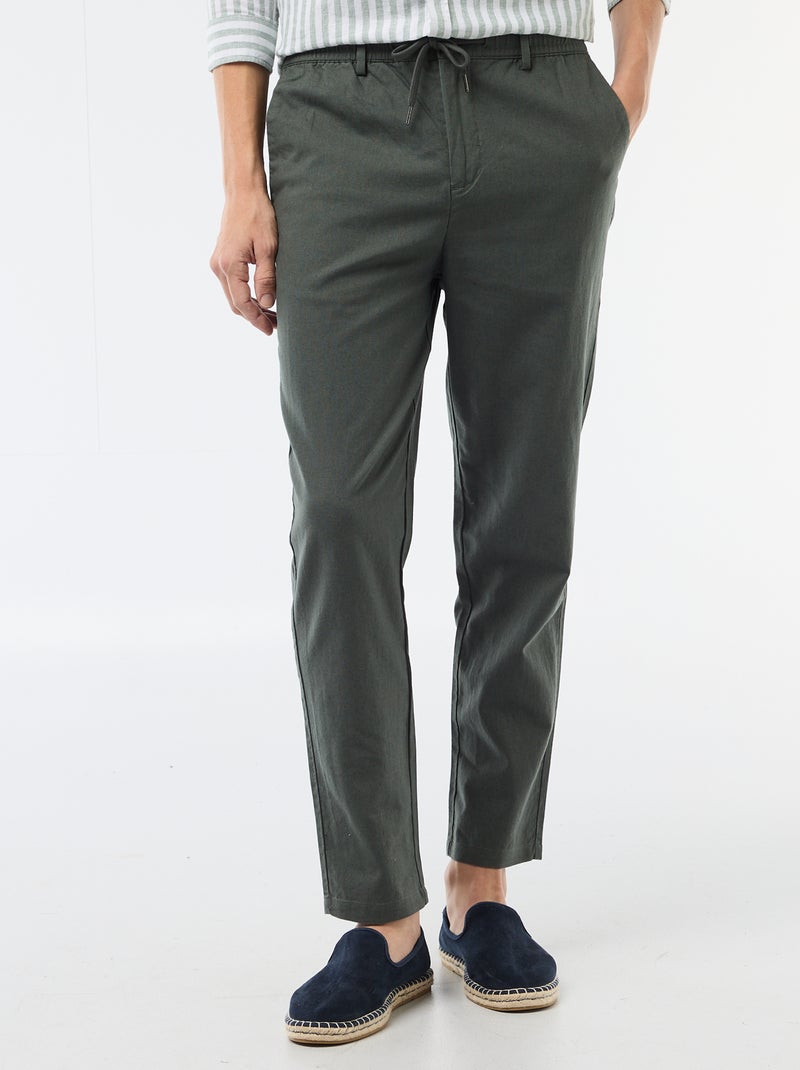 Regular fit chinobroek van linnenmix Groen - Kiabi