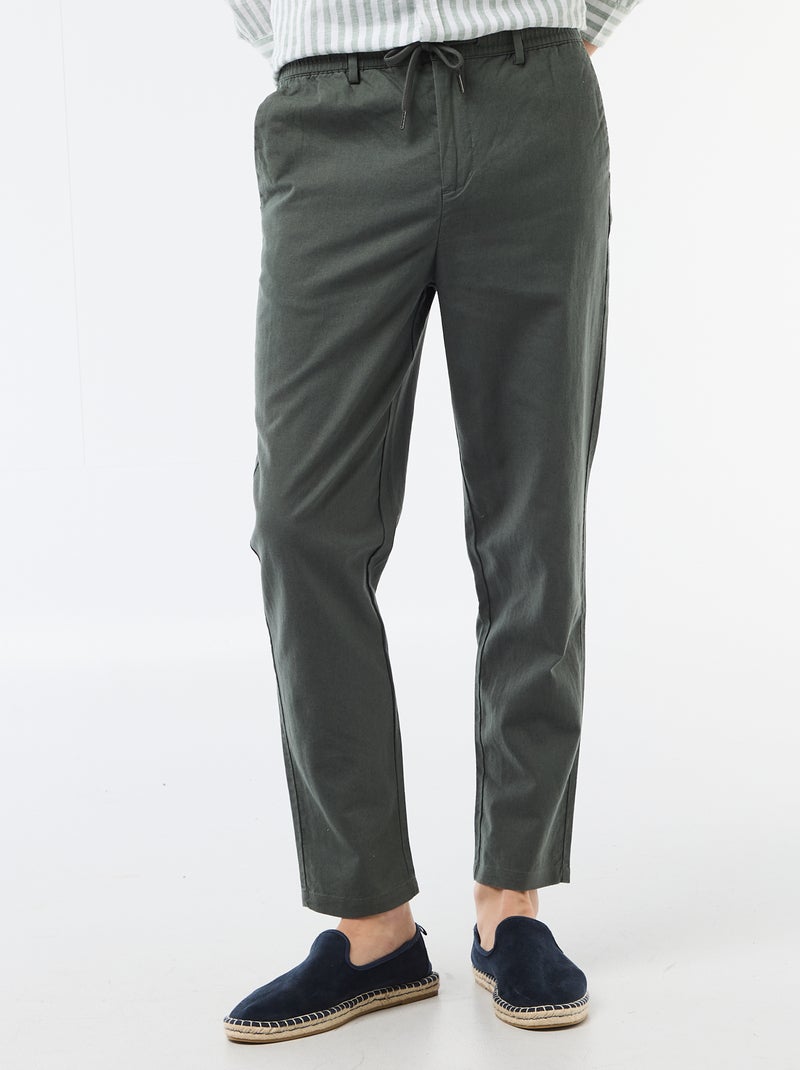 Regular fit chinobroek van linnenmix Groen - Kiabi