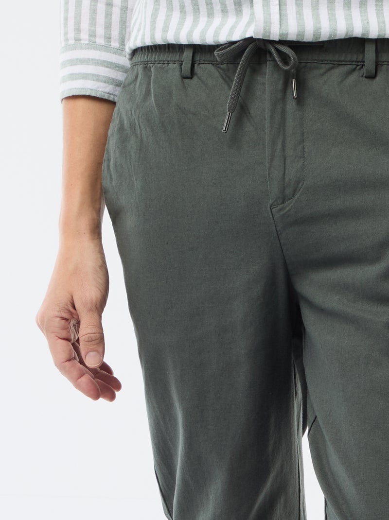 Regular fit chinobroek van linnenmix Groen - Kiabi