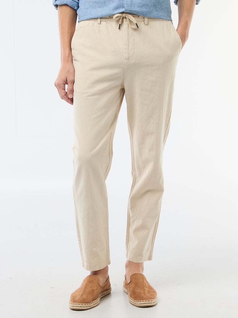 Regular fit chinobroek van linnenmix Wit - Kiabi
