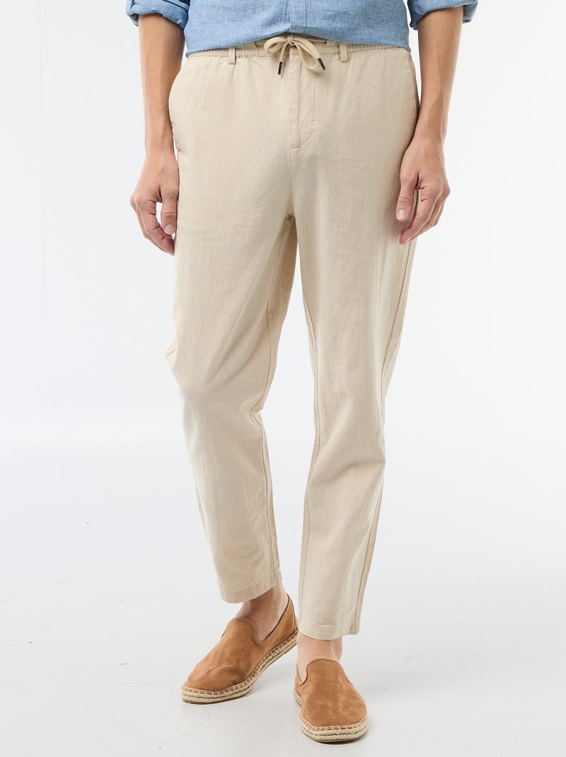 Regular fit chinobroek van linnenmix Wit - Kiabi
