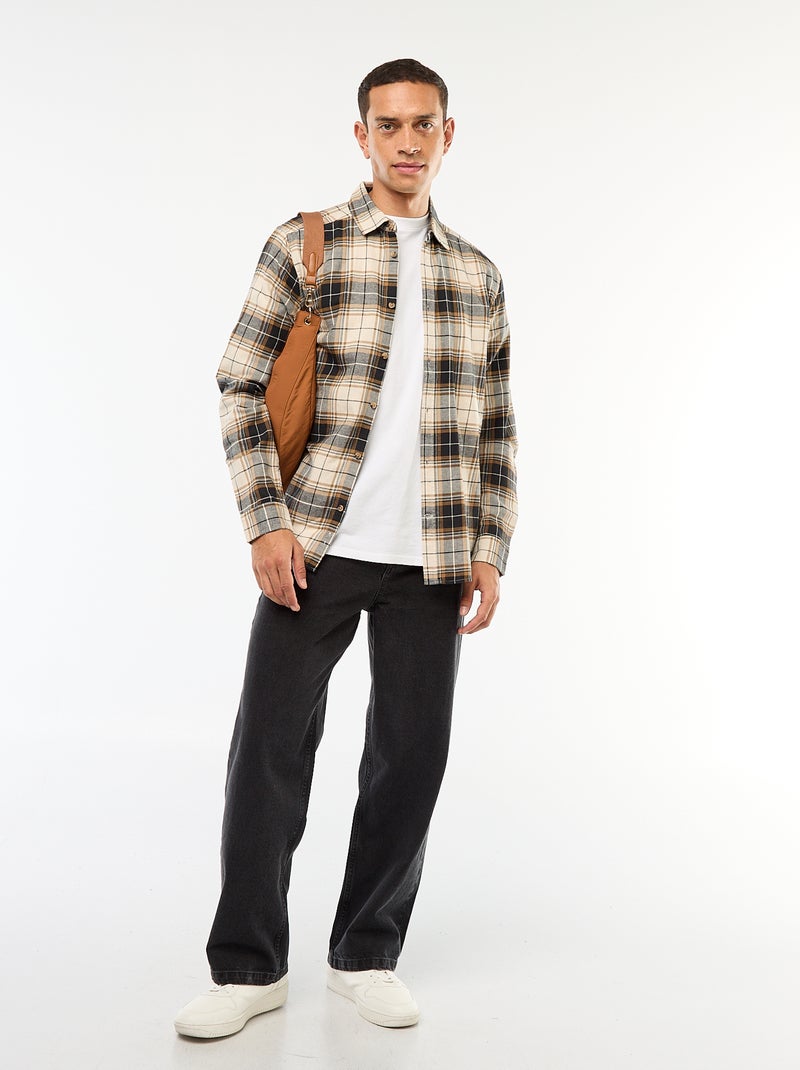 Regular-fit, geruit overhemd Biege - Kiabi
