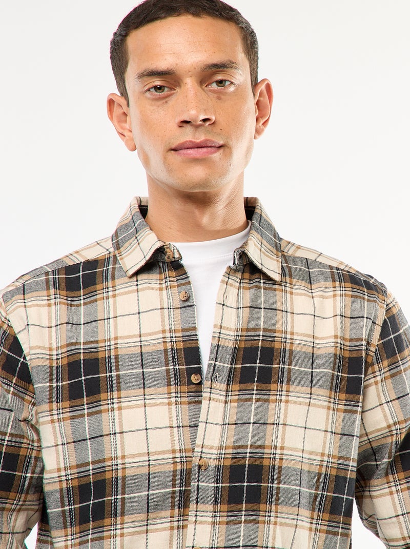 Regular-fit, geruit overhemd Biege - Kiabi
