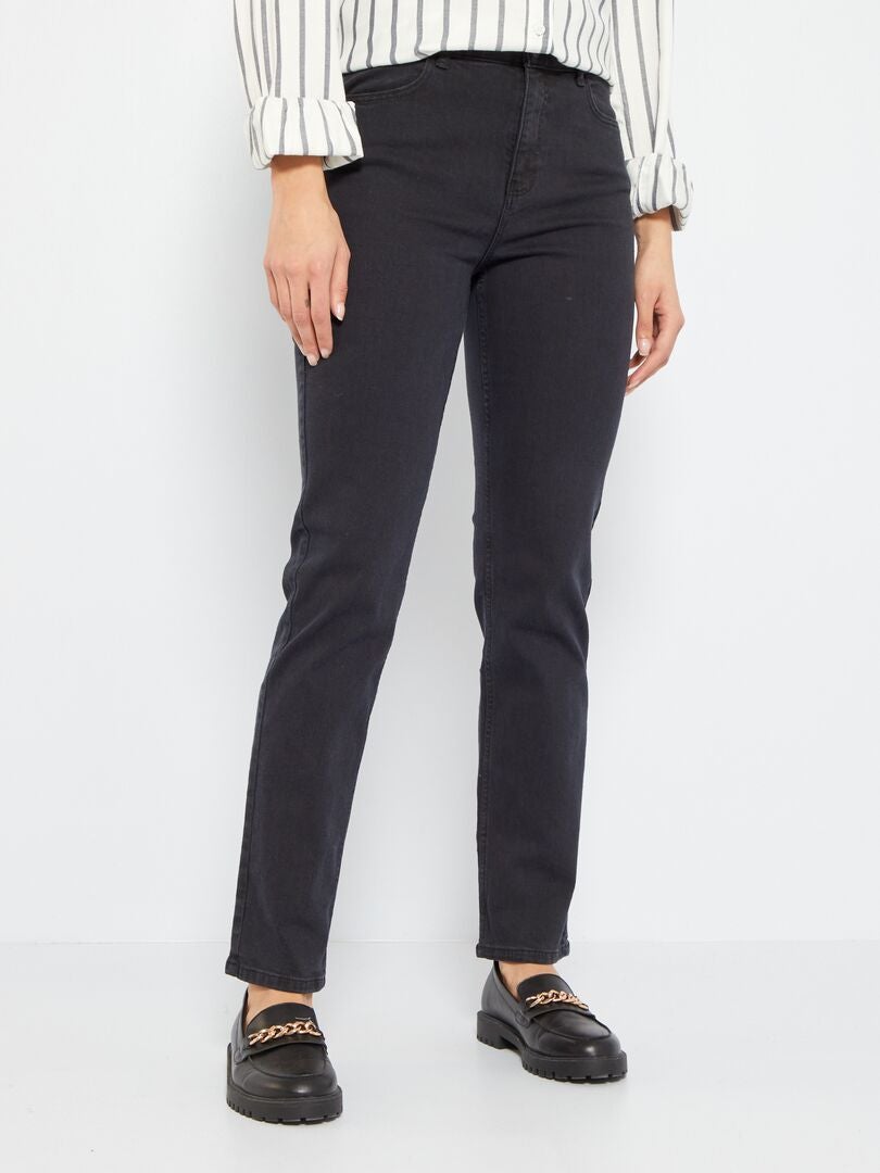 Regular-fit jeans met hoge taille - L34 ZWART - Kiabi