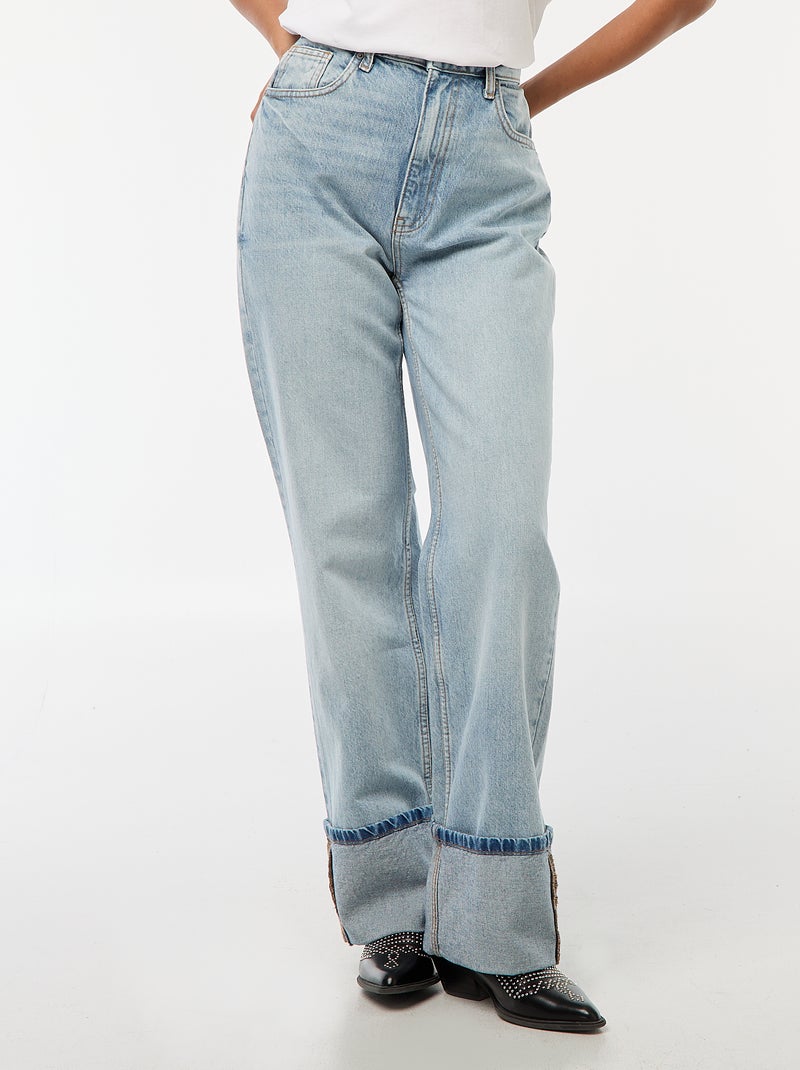 Regular-fit jeans met hoge taille en brede omslag Blauw - Kiabi