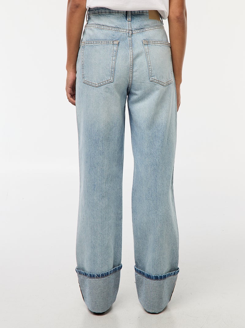 Regular-fit jeans met hoge taille en brede omslag Blauw - Kiabi