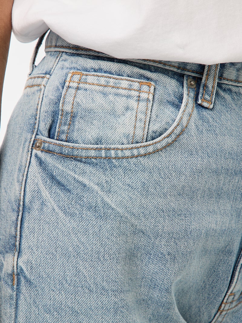 Regular-fit jeans met hoge taille en brede omslag Blauw - Kiabi