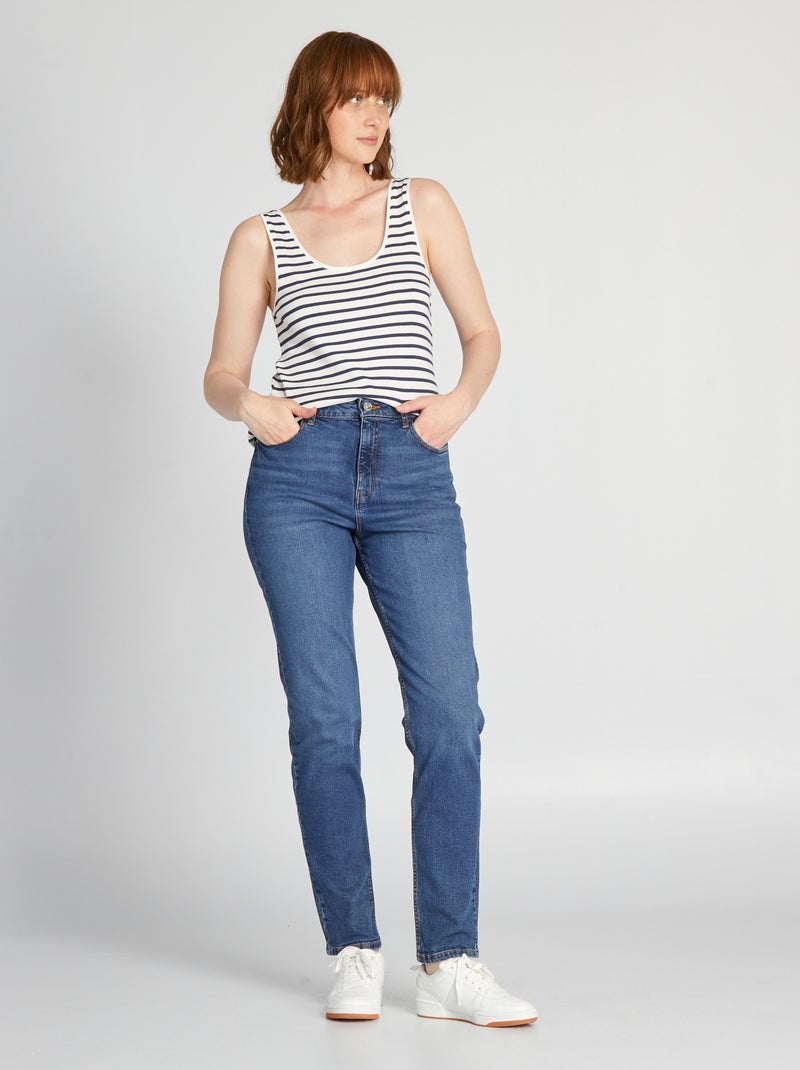 Regular-fit jeans met hoge taille L34 BLAUW - Kiabi