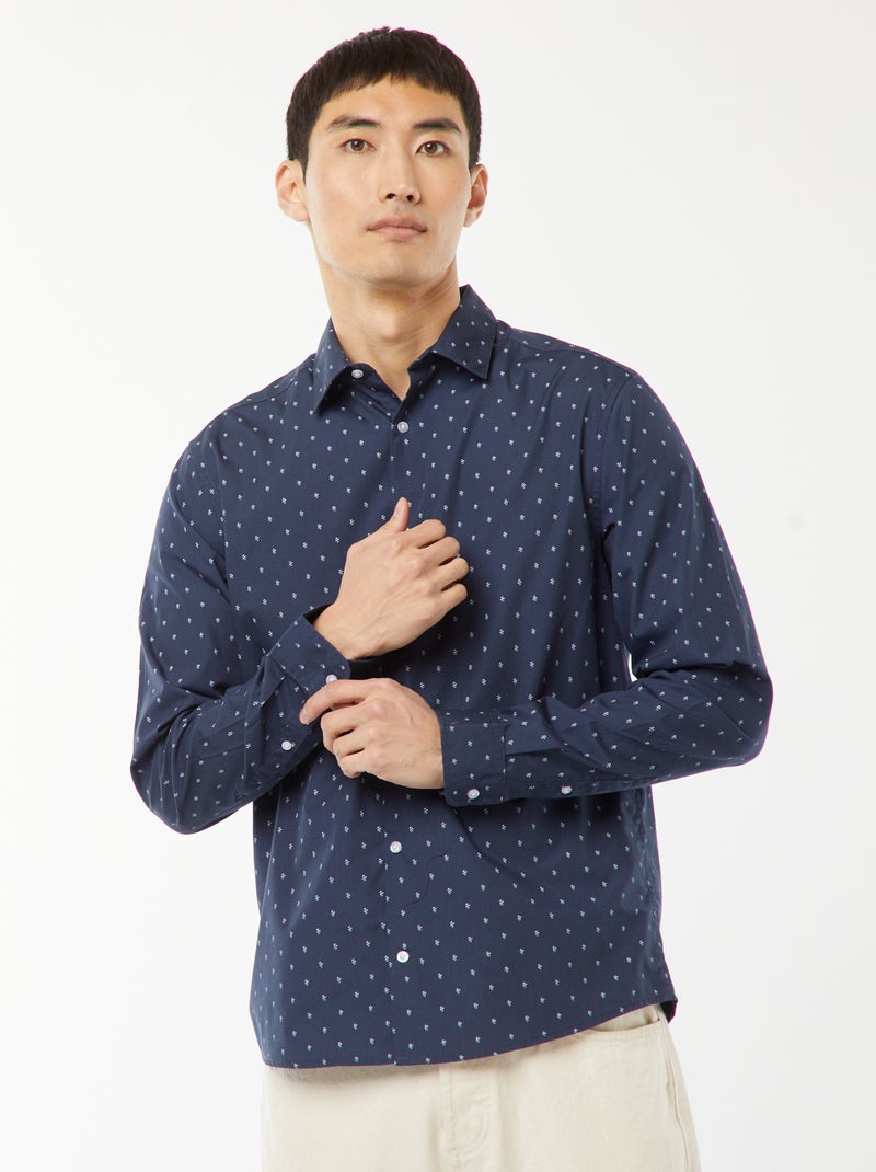 Regular-fit overhemd met stippenprint Blauw - Kiabi