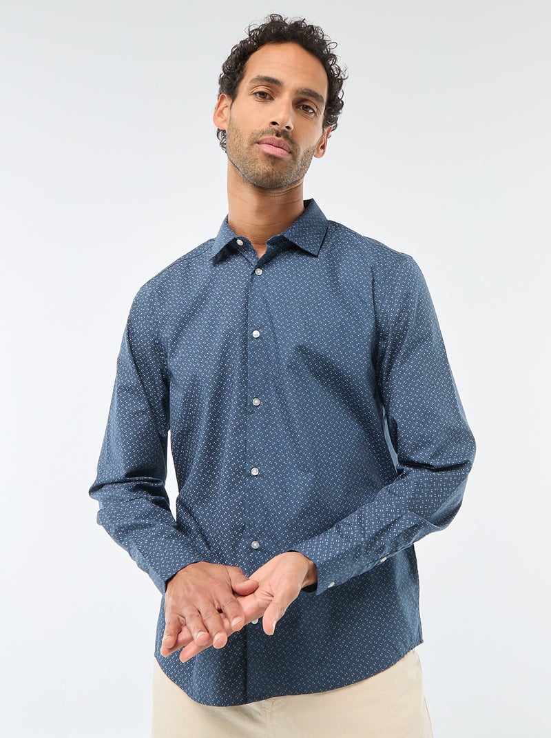 Regular-fit overhemd met stippenprint Blauw - Kiabi