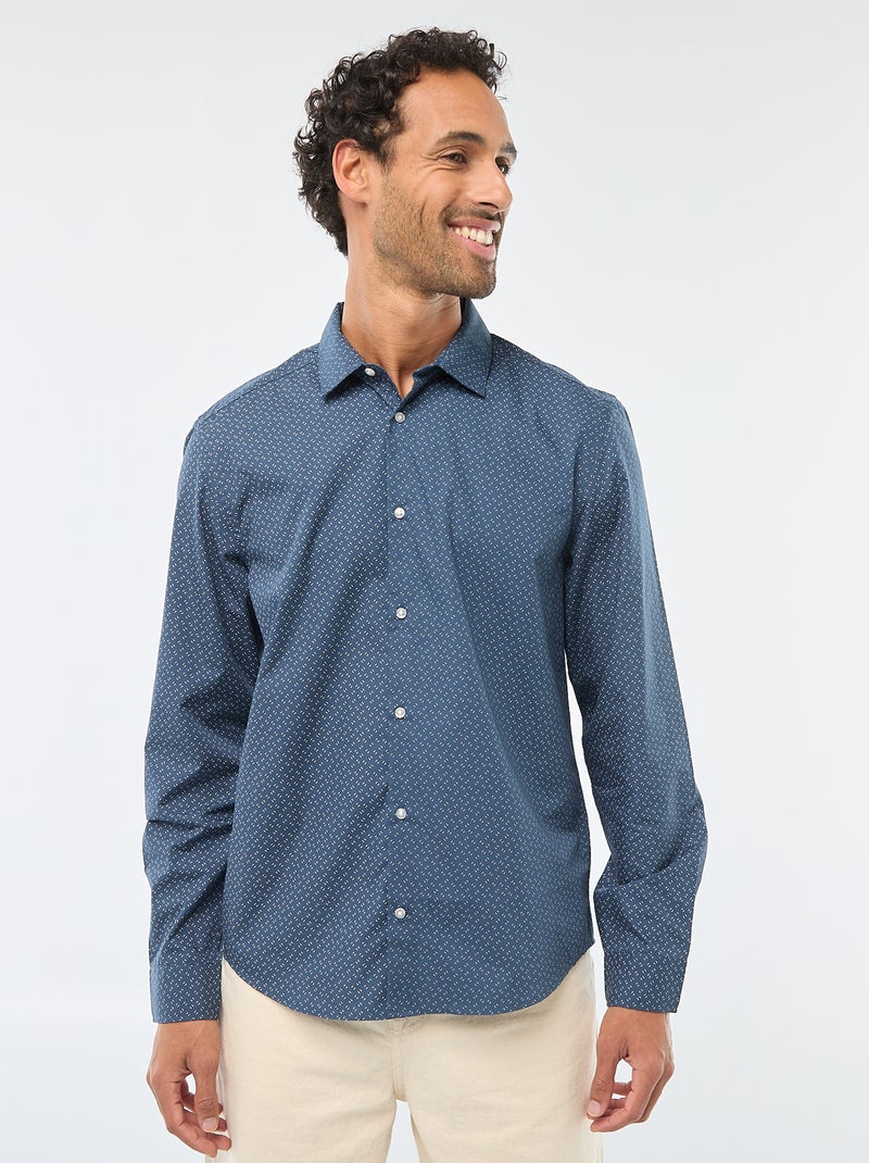 Regular-fit overhemd met stippenprint Blauw - Kiabi