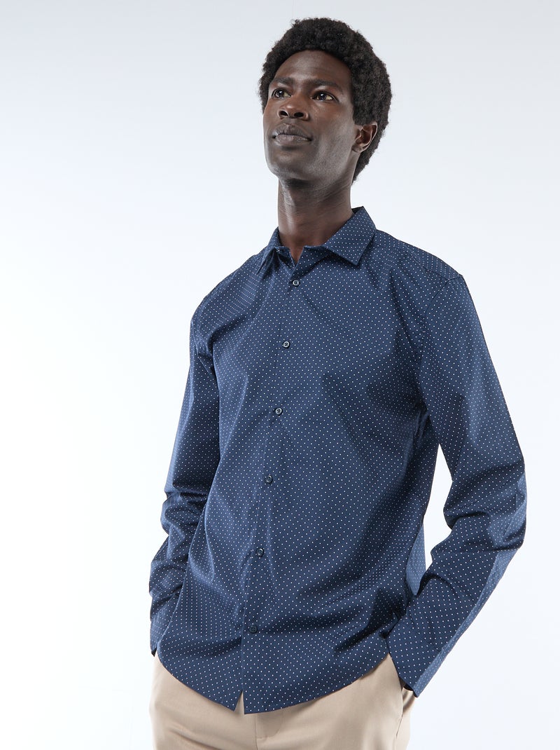 Regular-fit overhemd met stippenprint BLAUW - Kiabi