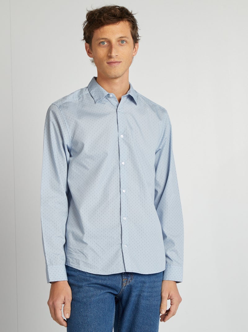 Regular-fit overhemd met stippenprint BLAUW - Kiabi