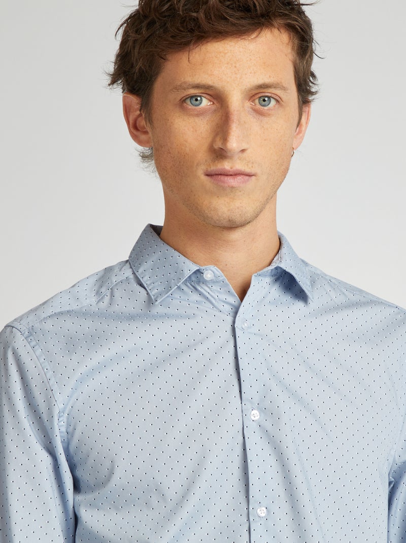 Regular-fit overhemd met stippenprint BLAUW - Kiabi