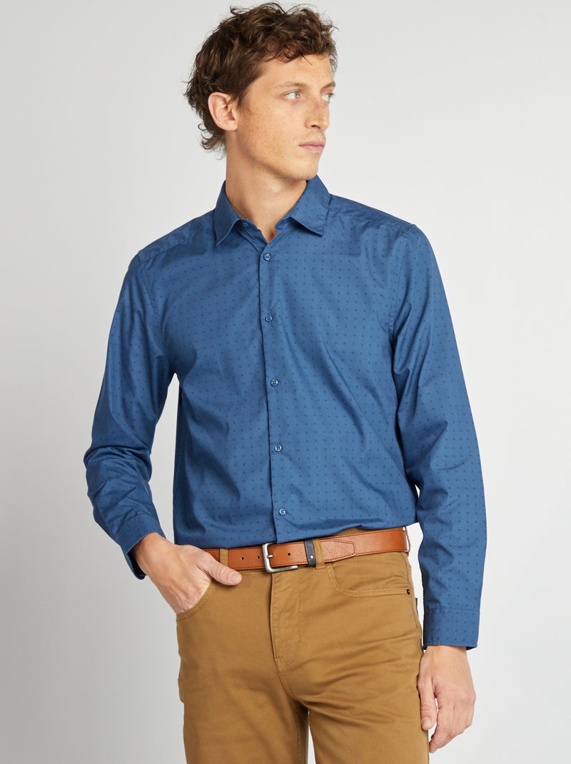 Regular-fit overhemd met stippenprint BLAUW - Kiabi