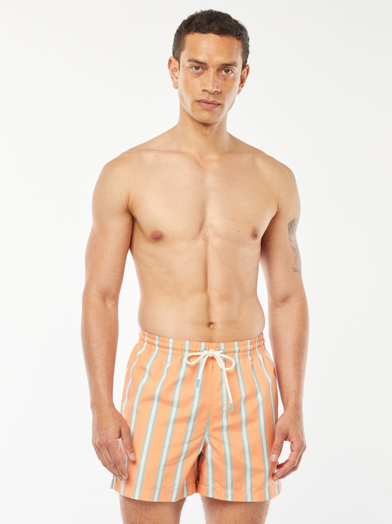 Retro zwemshort met brede strepen ORANJE - Kiabi