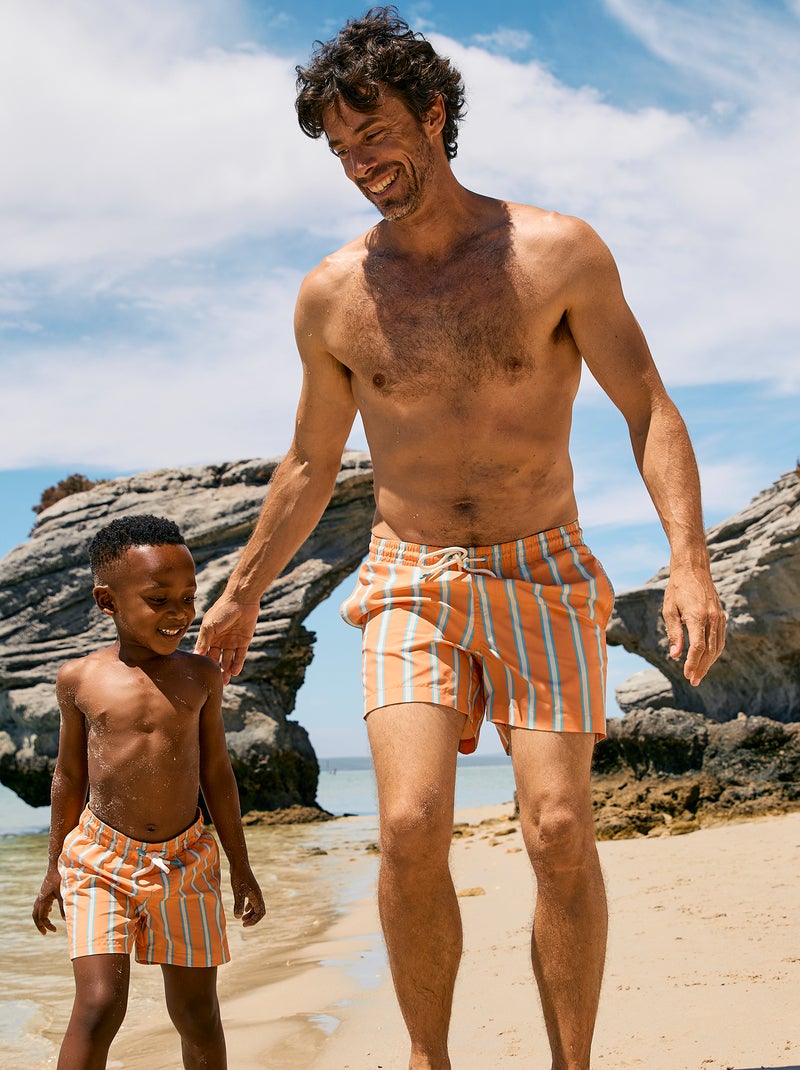 Retro zwemshort met brede strepen ORANJE - Kiabi