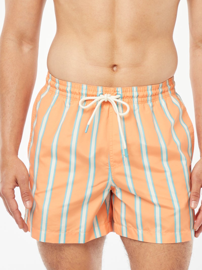 Retro zwemshort met brede strepen ORANJE - Kiabi