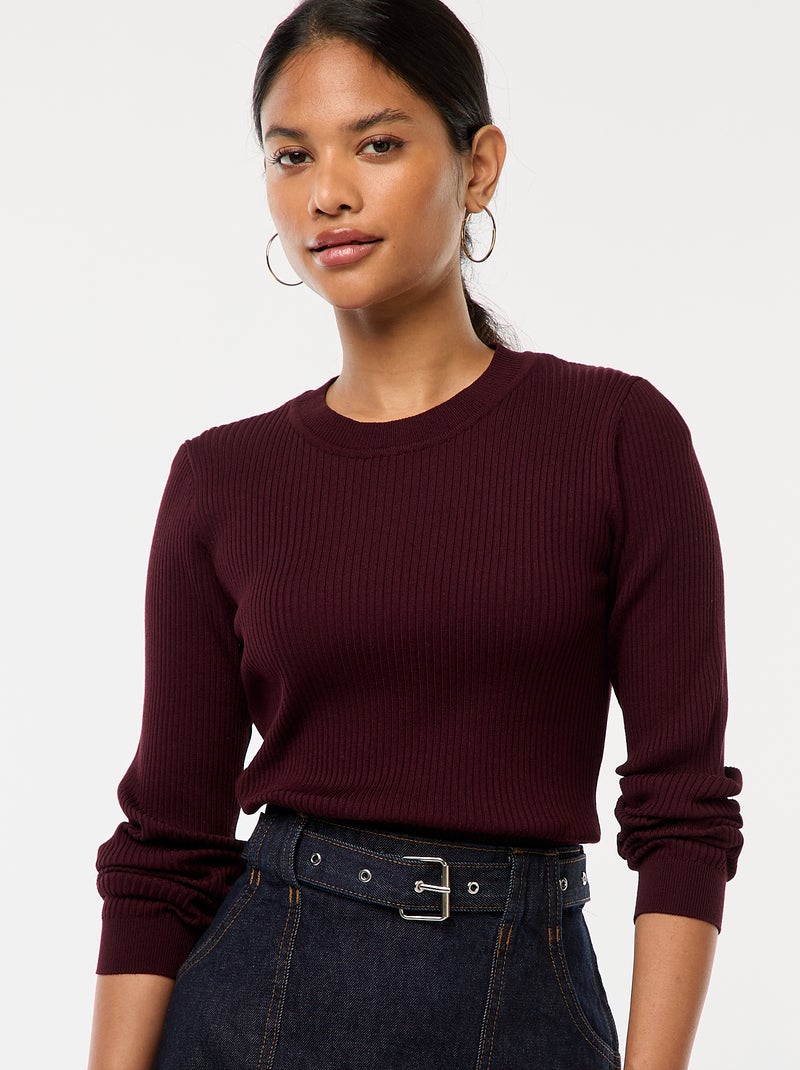 Ribbeltrui met lange mouw Rood - Kiabi