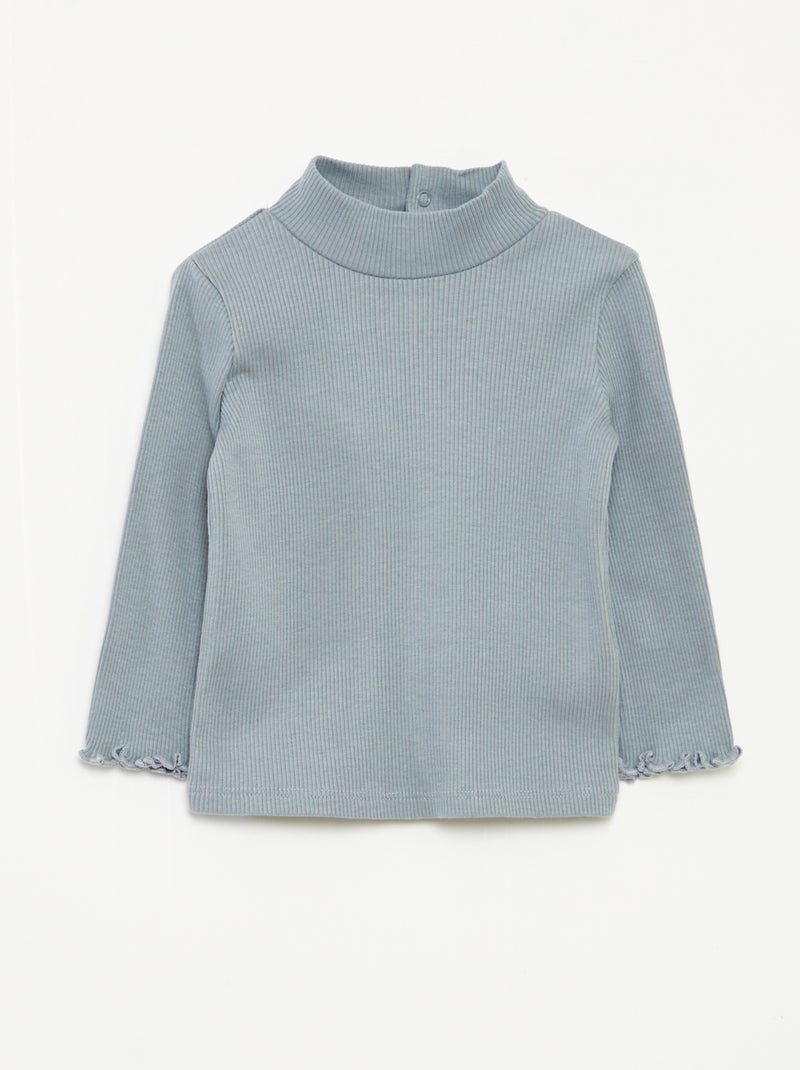 Ribbeltruitje met opstaande kraag Blauw - Kiabi