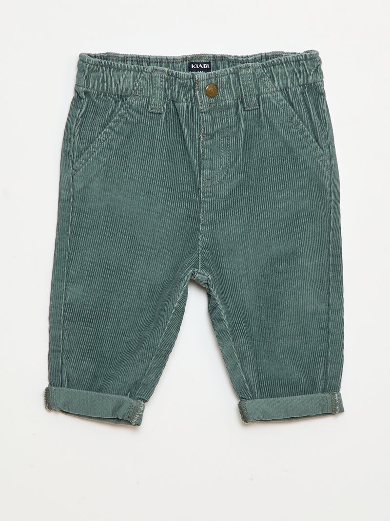 Ribbroek met paperbagtaille Groen - Kiabi