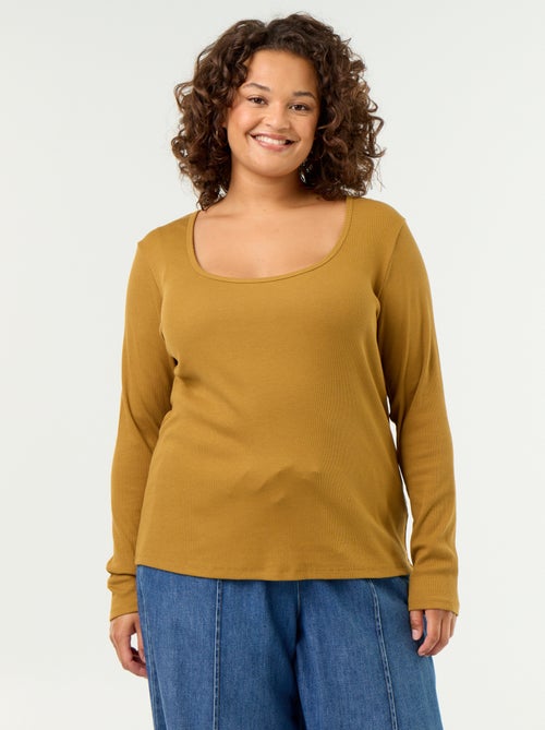 Ribgebreid basic T-shirt - Kiabi Ribgebreid basic T-shirt - Kiabi