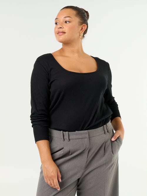 Ribgebreid basic T-shirt - Kiabi Ribgebreid basic T-shirt - Kiabi