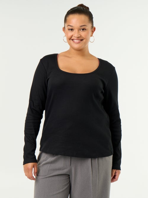 Ribgebreid basic T-shirt - Kiabi Ribgebreid basic T-shirt - Kiabi