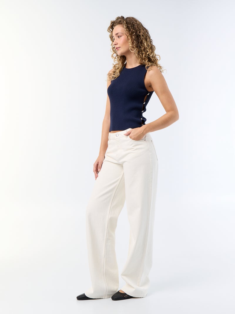 Ribgebreide top met sierknopen Blauw - Kiabi
