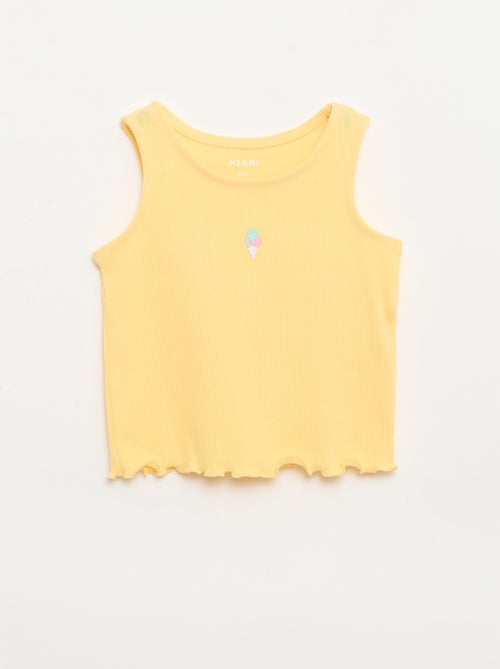 Ribstof top met golvende zoom - Kiabi