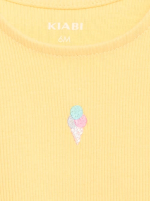 Ribstof top met golvende zoom - Kiabi