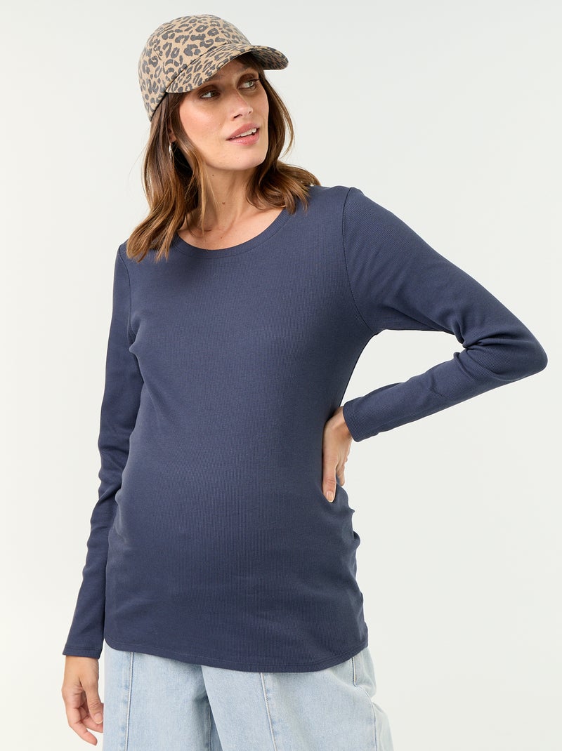 Ribstof zwangerschaps T-shirt Blauw - Kiabi