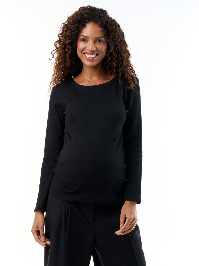 Ribstof zwangerschaps T-shirt Zwart - Kiabi