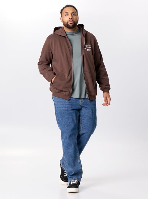Ritssluitingsweater met capuchon en geborduurde opschriften - Kiabi