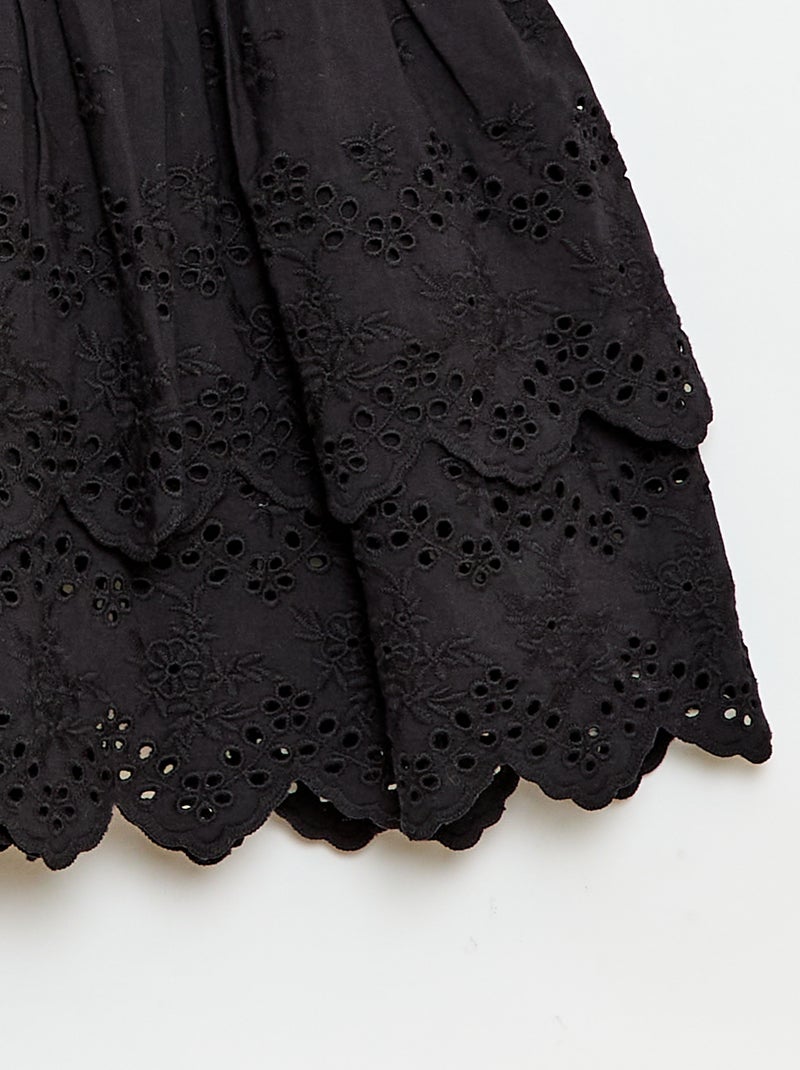 Rok met ruches en broderie anglaise Zwart - Kiabi