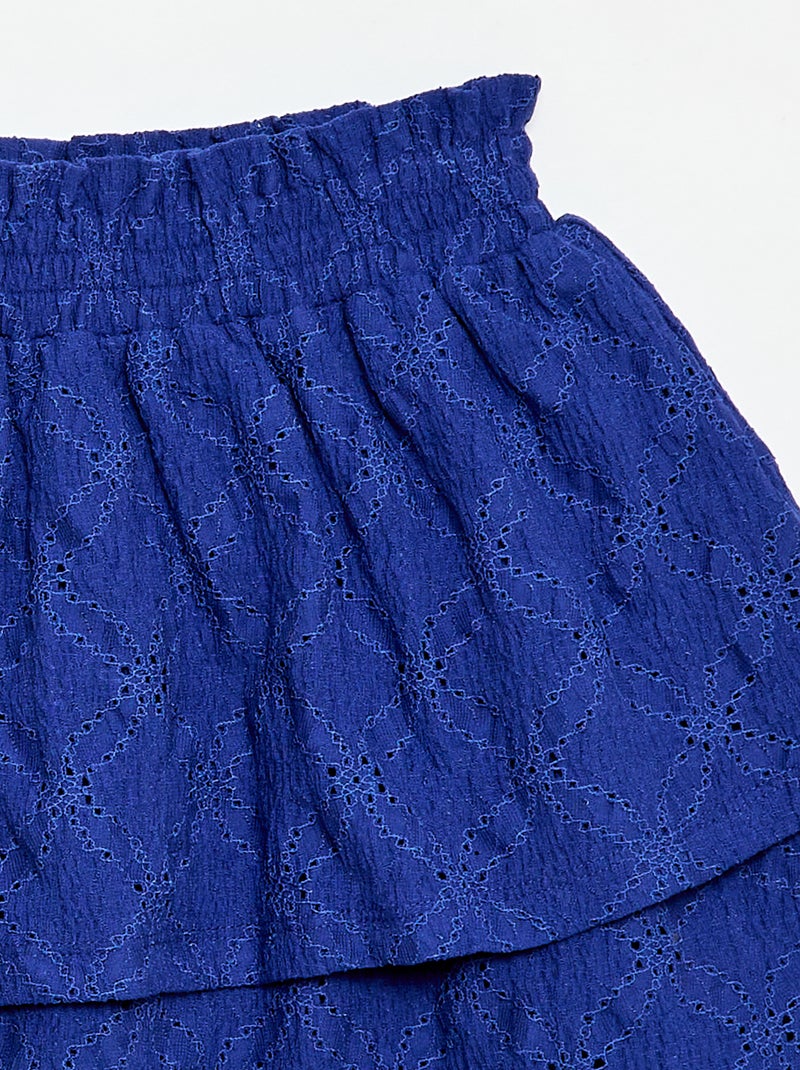 Rok van broderie anglaise met ruches Blauw - Kiabi