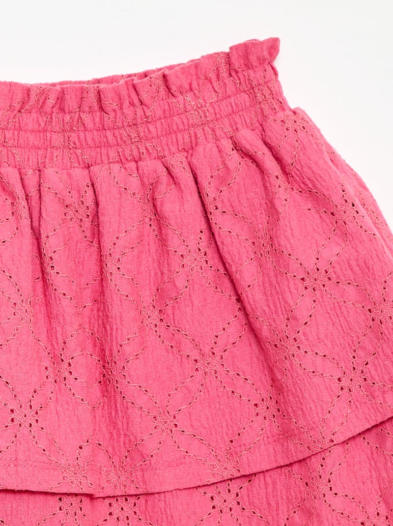Rok van broderie anglaise met ruches Rose - Kiabi