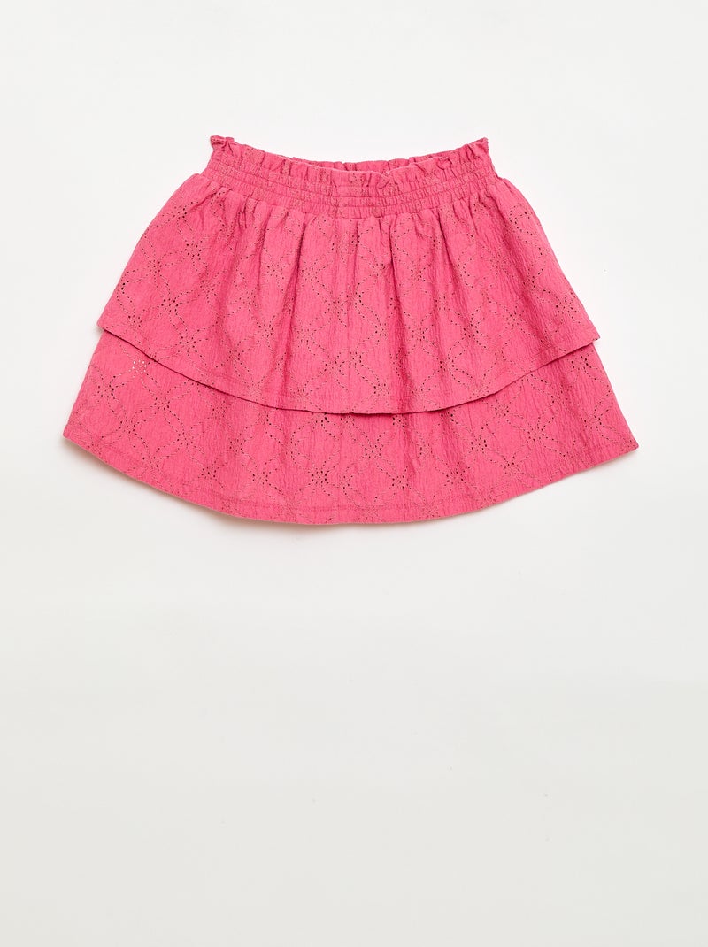 Rok van broderie anglaise met ruches Rose - Kiabi