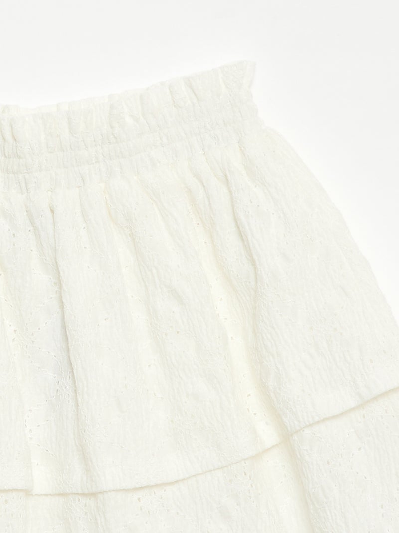 Rok van broderie anglaise met ruches Wit - Kiabi