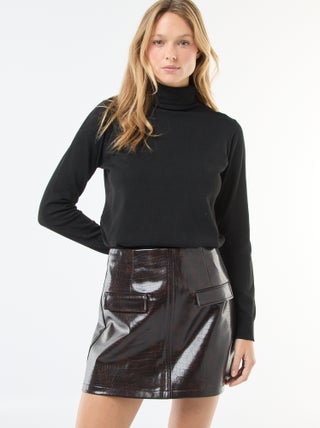 Rok van imitatieleer met slangenhuideffect en klepzakjes