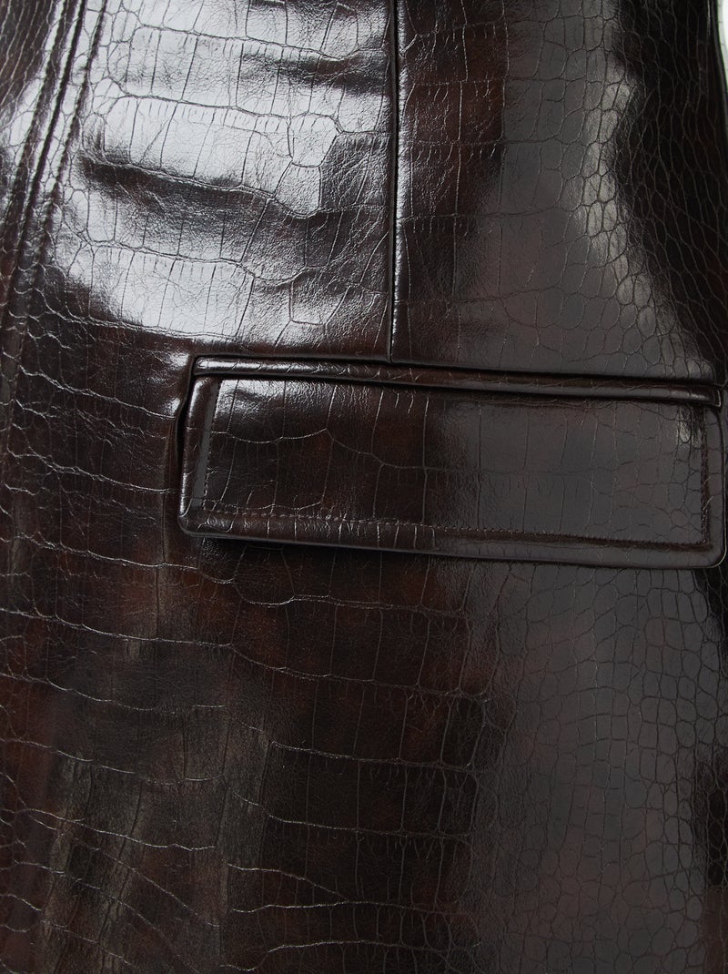 Rok van imitatieleer met slangenhuideffect en klepzakjes Bruin - Kiabi