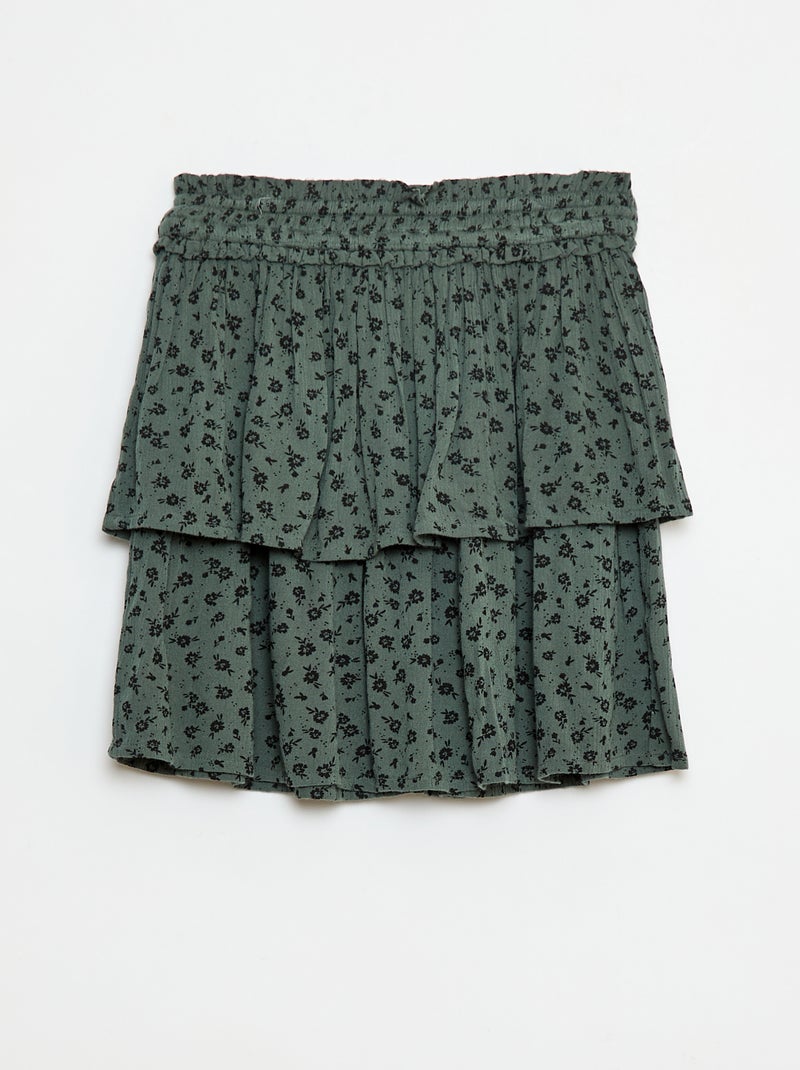 Rok van kreukeltricot met bloemenprint Groen - Kiabi