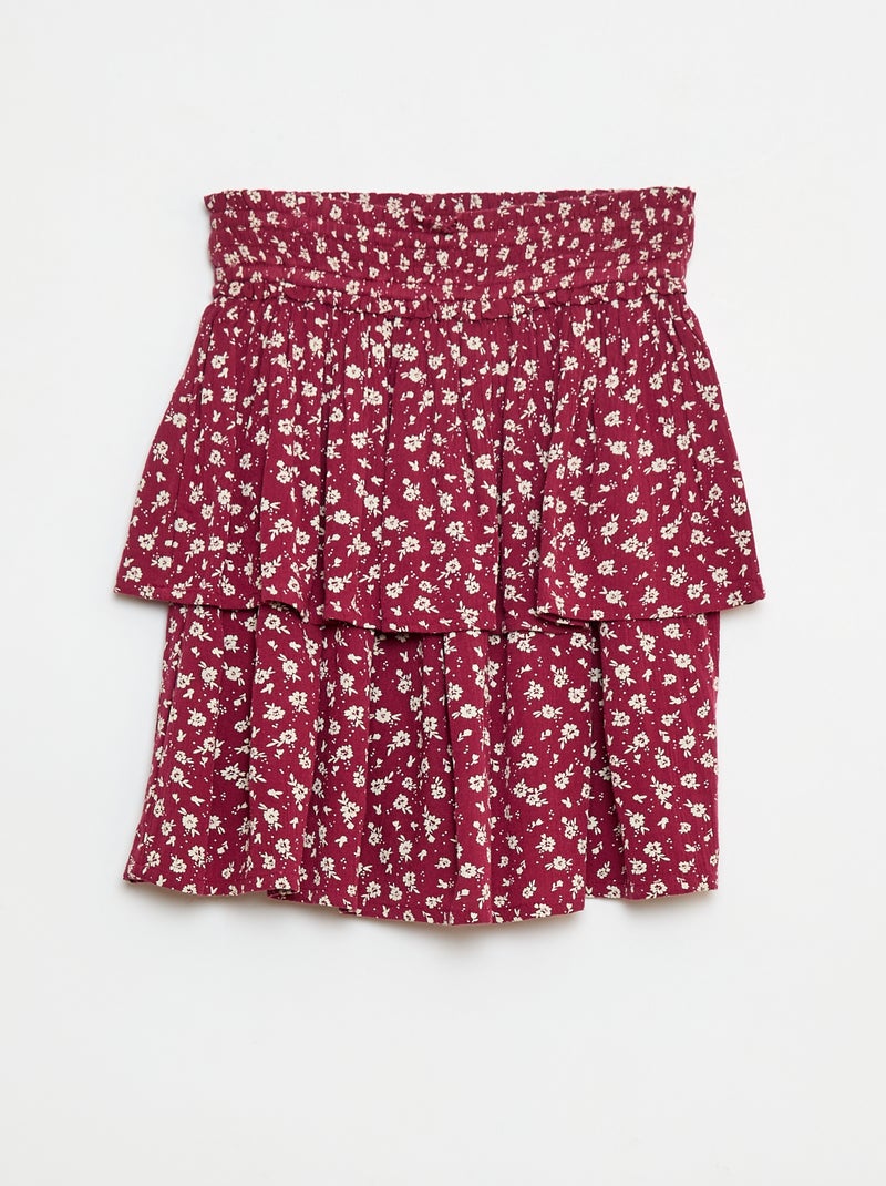 Rok van kreukeltricot met bloemenprint Rood - Kiabi