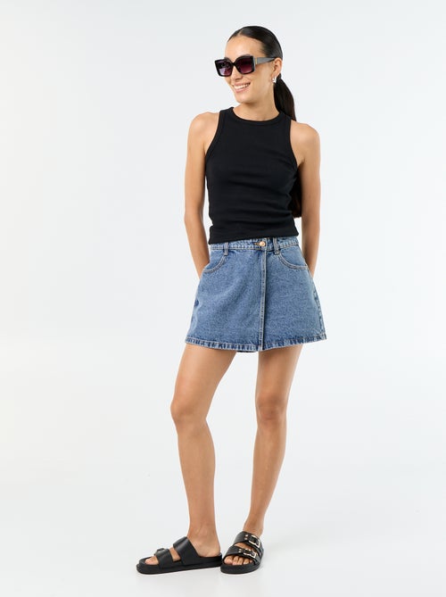 Rokbroek van denim met hoge taille - Kiabi