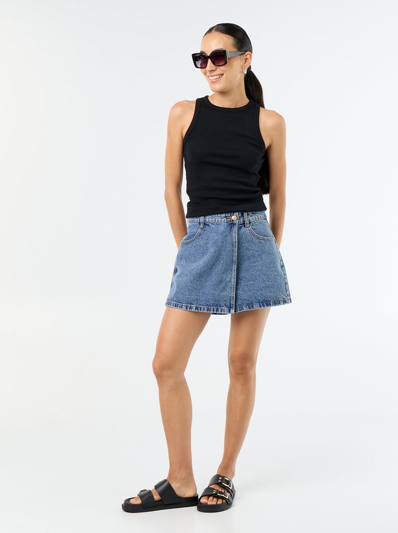 Rokbroek van denim met hoge taille Blauw - Kiabi