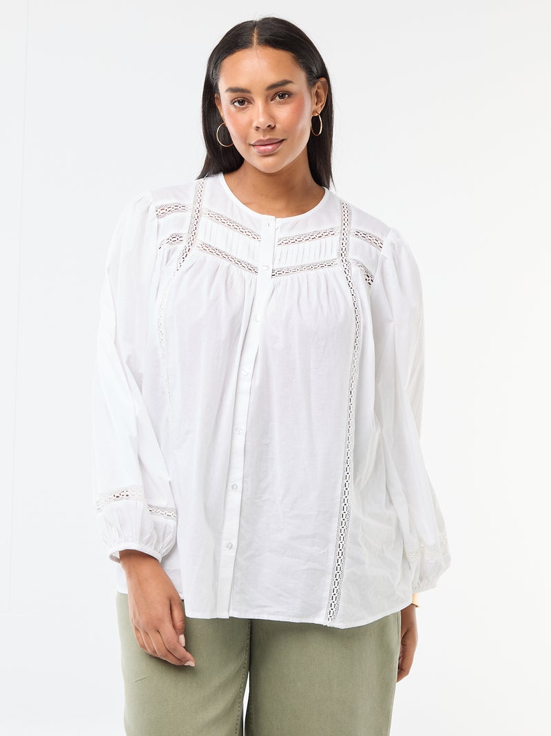 Romantische katoenen blouse Wit - Kiabi
