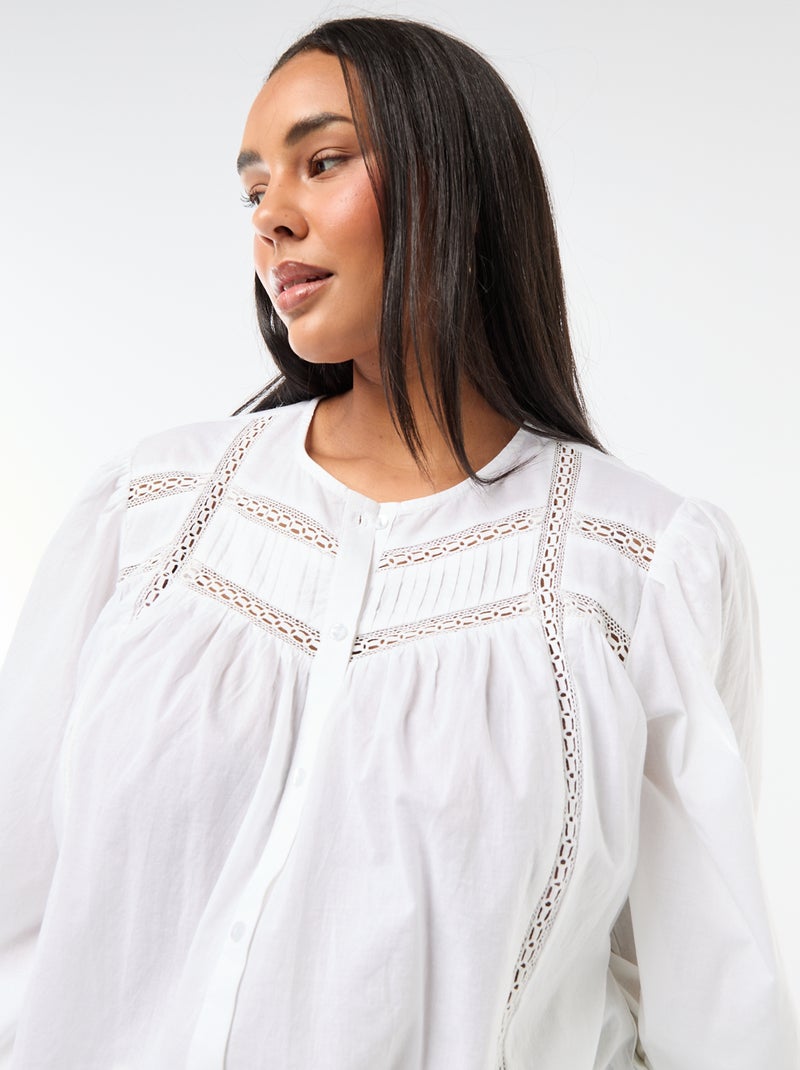 Romantische katoenen blouse Wit - Kiabi