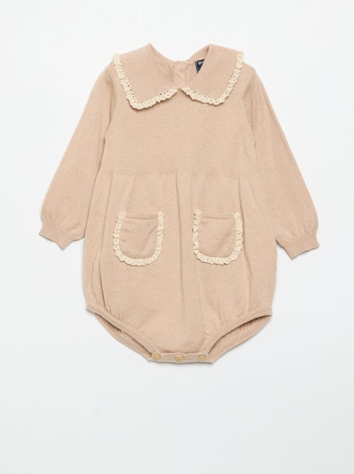 Romper van tricot met kraag en fantasiezakken - Kiabi