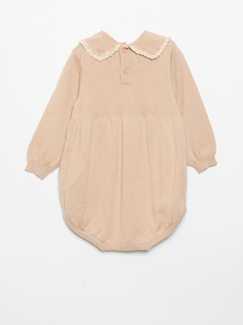 Romper van tricot met kraag en fantasiezakken Biege - Kiabi